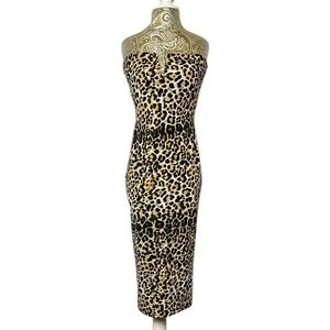 Leopard Print Stretchy Strapless Retro Pinup Bodycon Dress Sexy Party Cocktail